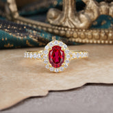 1 Carat Oval Cut Ruby Engagement Ring Half Eternity Halo Promise Ring