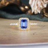 1 Carat Emerald Cut 4-Prong Sapphire Classic Halo Engagement Ring