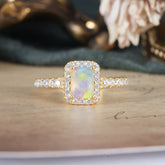 1 Carat Emerald Cut 4-Prong Opal Classic Halo Engagement Ring