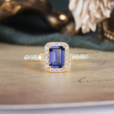 1 Carat Emerald Cut Classic Halo Tanzanite Engagement Ring