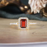 1 Carat Emerald Cut Garnet Classic Halo Engagement Ring