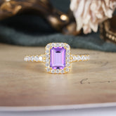 1 Carat Emerald Cut Amethyst Classic Halo Engagement Ring