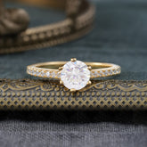 Classic Round Cut Moissanite Engagement Ring Pave Bridal Ring