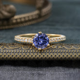 Classic Round Cut Tanzanite Engagement Ring Pave Bridal Ring