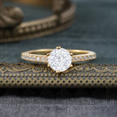 6-Prong Classic Round Cut Lab Diamond Engagement Ring Pave Bridal Ring