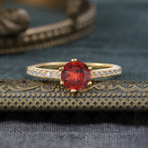6-Prong Classic Round Cut Garnet Engagement Ring Pave Bridal Ring