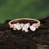 Multi Shaped Moissanite Wedding Band Half Eternity Stackable Ring