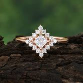 Vintage Princess Cut Cluster Moissanite Promise Ring Halo Bridal Ring