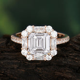 2.5CT Radiant Cut Moissanite Engagement Ring Pave Halo Bridal Ring
