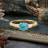 4 Prong Turquoise Engagement Ring Side Stone Promise Ring