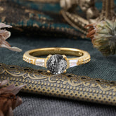 4 Prong Black Rutilated Quartz Engagement Ring Side Stone Promise Ring