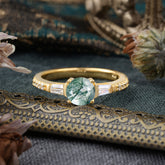 Moss Agate 1 Carat Light Green promise Ring with Side Stones