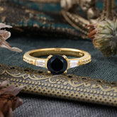 1 Carat Black Onyx Engagement Ring Side Stone Promise Ring