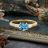 1 Carat Aquamarine Engagement Ring Side Stone Promise Ring