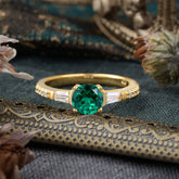 1 Carat Emerald Engagement Ring Side Stone Promise Ring