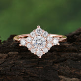 Round Cut Moissanite Engagement Ring Cluster Six Prong Setting