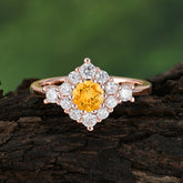 Round Cut Citrine Engagement Ring Cluster Six Prong Setting