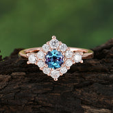 Round Cut Alexandrite Engagement Ring Cluster Six Prong Setting