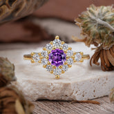 Round Cut Amethyst Engagement Ring Cluster 6-Prong Setting