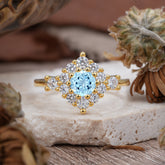 Round Cut Aquamarine Engagement Ring Cluster 6-Prong Setting