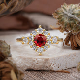 Round Cut Ruby Engagement Ring Cluster Six Prong Setting