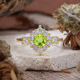 Round Cut Peridot Engagement Ring Cluster 6-Prong Setting