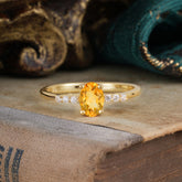 1 Carat Oval Cut 4 Prong Citrine Dainty Engagement Ring