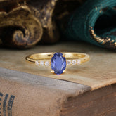 1 Carat Oval Cut 4-Prong Tanzanite Dainty Engagement Ring