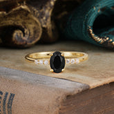 1 Carat Oval Cut 4-Prong Black Onyx Dainty Engagement Ring