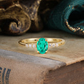 1 Carat Oval Cut 4-Prong Emerald Dainty Engagement Ring