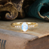 1 Carat Oval Cut 4-Prong Moonstone Dainty Engagement Ring