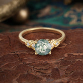 Classic Round Moss Agate Engagement Ring for Women