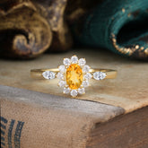 Vintage Halo Cluster Oval Cut Citrine Engagement Ring