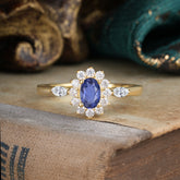 Vintage Halo Cluster Oval Cut Tanzanite Engagement Ring