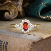 Vintage Halo Cluster Oval Cut Garnet Engagement Ring