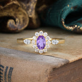 Vintage Halo Cluster Oval Cut Amethyst Engagement Ring