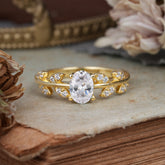 1 Carat Oval Cut 4 Prong Moissanite Nature Inspired Engagement Ring