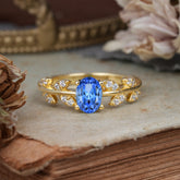 1 Carat Oval Cut 4 Prong Sapphire Nature Inspired Engagement Ring