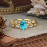 1 Carat Oval Cut 4 Prong Turquoise Nature Inspired Engagement Ring