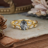 1 Carat Oval Cut 4 Prong Black Rutilated Quartz Nature Inspired Engagement Ring