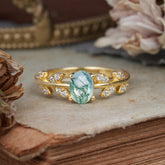 1 Carat Oval Cut Moss Agate Nature Inspired Engagement Ring