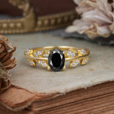 1 Carat Oval Cut 4 Prong Black Onyx Nature Inspired Engagement Ring