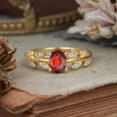1 Carat Oval Cut Garnet Nature Inspired Engagement Ring