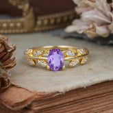 1 Carat Oval Cut Amethyst Nature Inspired Engagement Ring