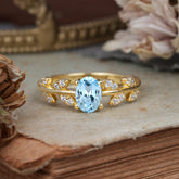 1 Carat Oval Cut Aquamarine Nature Inspired Engagement Ring