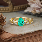 1 Carat Oval Cut Emerald Nature Inspired Engagement Ring