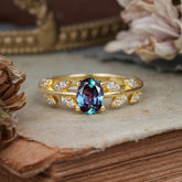 1 Carat Oval Cut 4 Prong Alexandrite Nature Inspired Engagement Ring