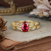 1 Carat Oval Cut 4 Prong Ruby Nature Inspired Engagement Ring