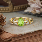 1 Carat Oval Cut 4 Prong Peridot Nature Inspired Engagement Ring