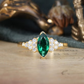 1CT Marquise Cut 2 Prong Emerald Cluster Engagement Anniversary Ring
